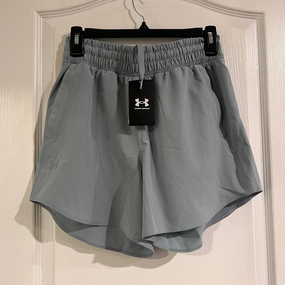 Under Armour Womens Flex Woven 5in Shorts Blue Gray‎ Smocked Waist 1376933 Small